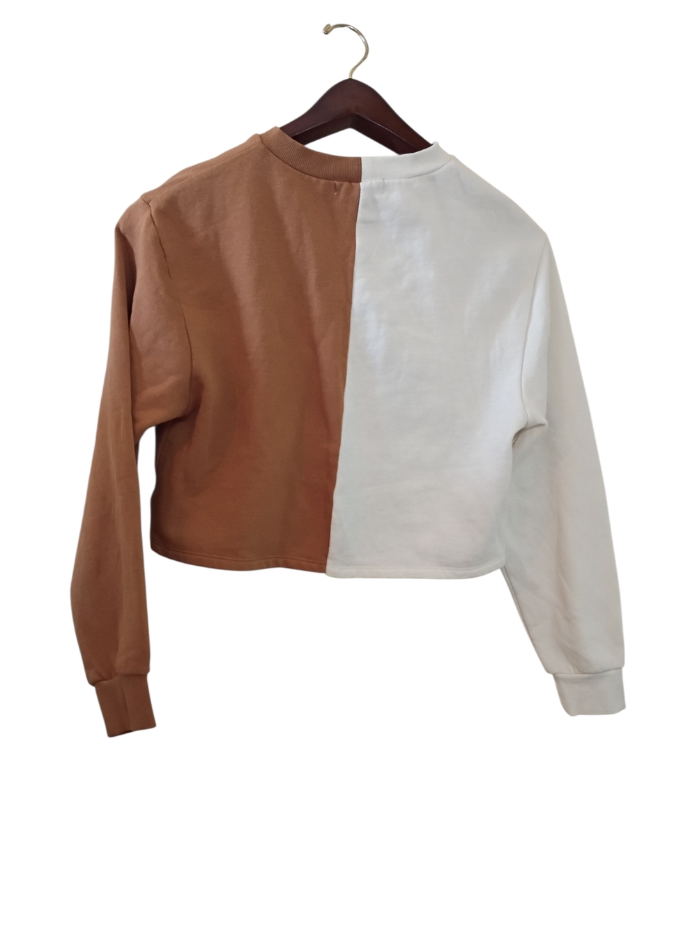 Sunflower Color Block Crop Top Womens Small Brown White Long Sleeve Graphic Tee - Picture 2 of 6